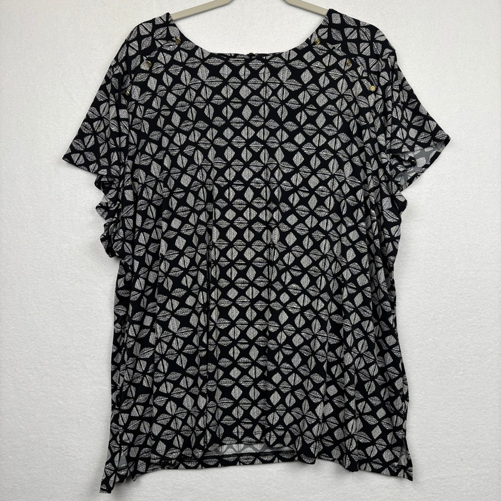 Liz Claiborne Blouse Womens 3X Geometric Keyhole Back Short Sleeve Stretch